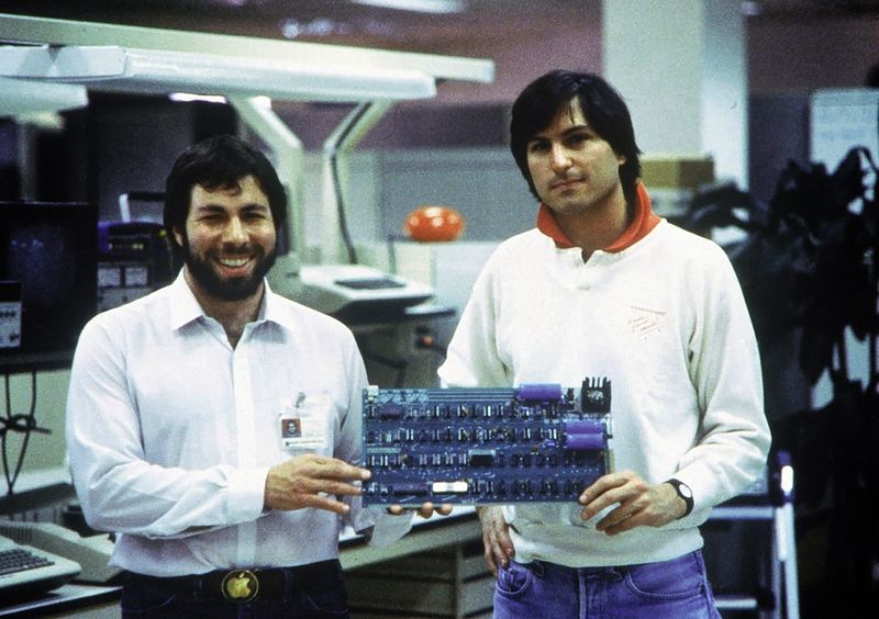 Steve Wozniak, left, and Steve Jobs, right, on Jan.1, 1978, in Mountain View, California. They founded Apple Computer in 1976.