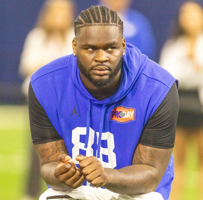 Florida defensive lineman Caleb Banks (88) watches the action during Pro Day at Sanders Practice Fields in Gainesville, FL on Thursday, March 26, 2026. [Alan Youngblood/Gainesville Sun]