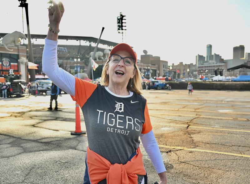 Ann Marie Genrich-Rockov, 62, of Plymouth is ready for the Tigers' home opener in Detroit on Friday, April 3, 2026. She has been attending Tigers games for 45 years.