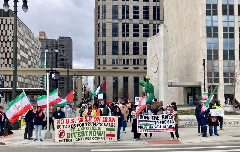 The protests gathered outside the Coleman A. Young Municipal Center in downtown.