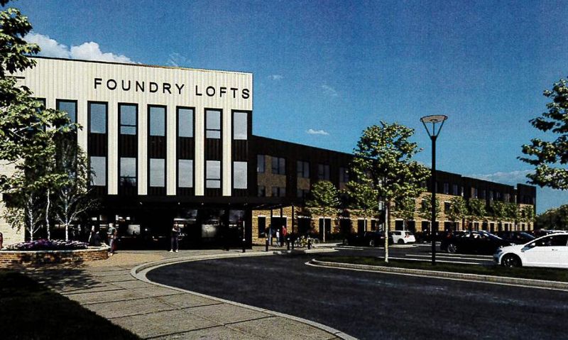 Renderings show the proposed apartment building and townhouse-style units planned for the site at 639 S. Mill St. and 166 E. Ann Arbor Trail in Plymouth.