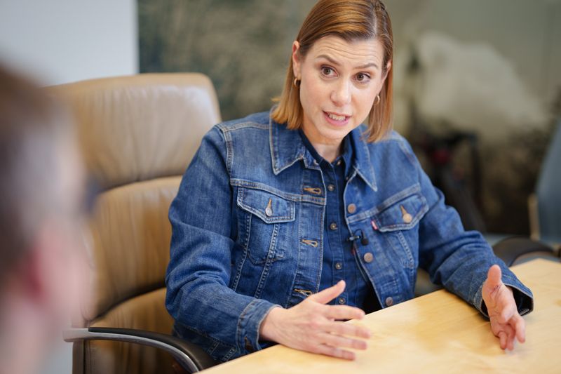 Sen. Elissa Slotkin, D-Mich. speaks to the Des Moines Register editorial board, April 7, 2026.