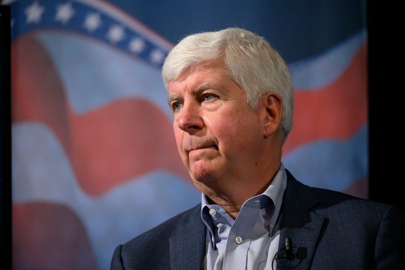 Former Michigan Governor Rick Snyder participates in a bipartisan forum to discuss civility in politics, at the DoubleTree Hotel, in Lansing, February 4, 2026.