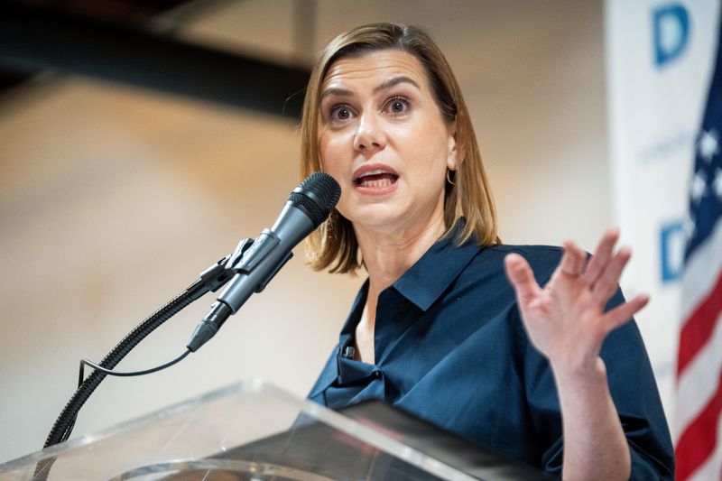 Keynote speaker U.S. Sen. Elissa Slotkin speaks to the Polk County Democrats during their spring dinner on April 7, 2026, in Des Moines.