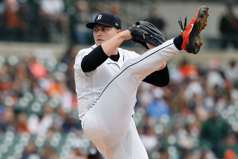 Detroit Tigers pitcher Tarik Skubal (29) pitches in the first inning against the Miami Marlins at Comerica Park in Detroit on Sunday, April 12, 2026.