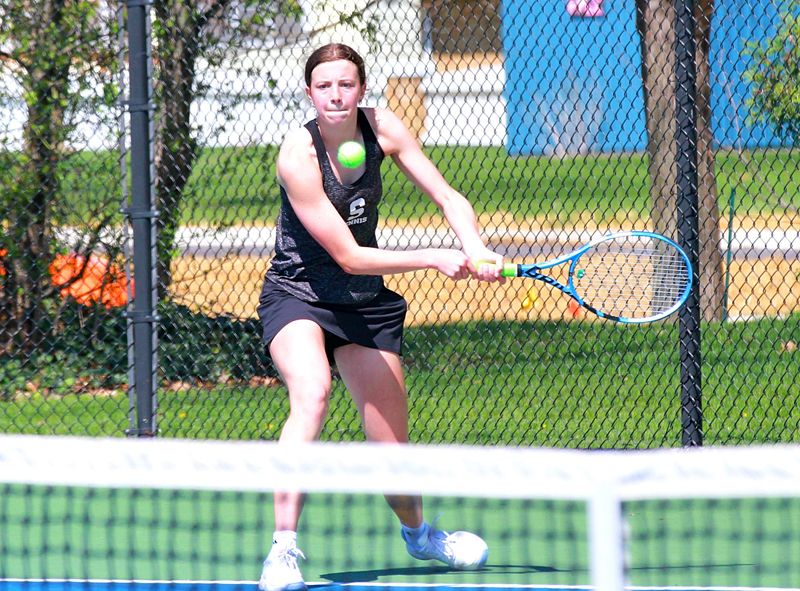 Sturgis' Cora Phillips returns a shot in one of her matches at the Budd Munson Memorial.