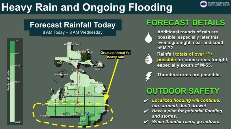 Rain outlook for the northern Lower Peninsula and eastern Upper Peninsula until Wednesday morning, April 15.