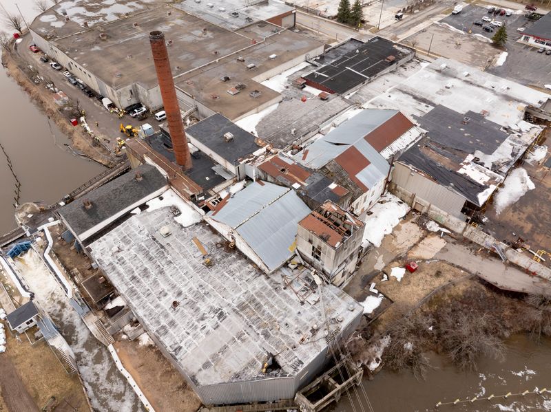 The former Great Lakes Tissue Company paper mill in Cheboygan is seen here on Tuesday. The mill caught fire in September 2023.