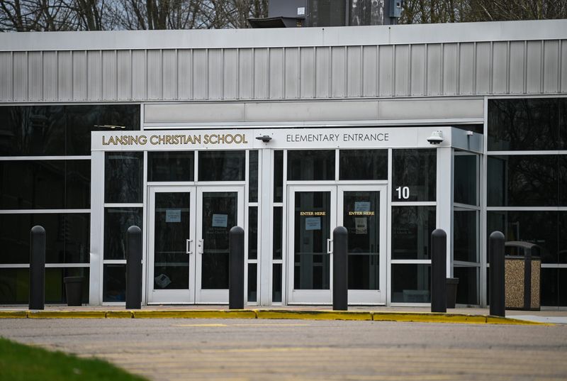 The entrance to Lansing Christian School Elementary, pictured Tuesday, April 14, 2026.