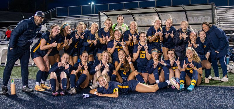 Gaylord girls soccer celebrates a Big North Conference victory over Traverse City Central on Tuesday, April 14.