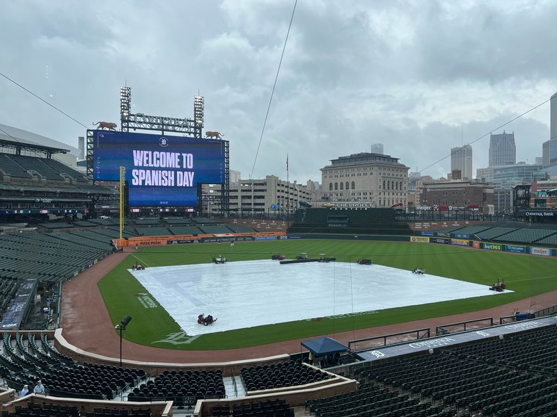 Comerica Park, home of the Detroit Tigers, on April 16, 2026, in Detroit, Michigan.