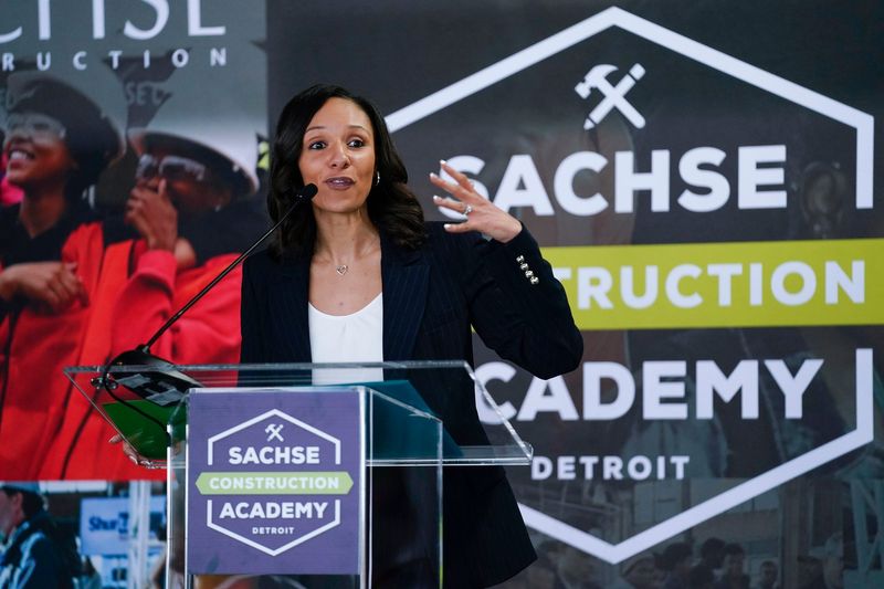 More than 100 Detroit high school juniors and seniors were on site of the future American Indian Health and Family Services Headquarters along with Detroit Mayor Mary Sheffield and Sachse Construction CEO Todd Sachse to learn about the trades on Thursday, April 16, 2026, in Detroit.