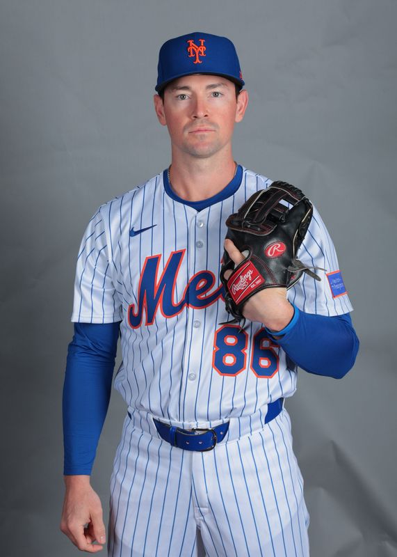New York Mets infielder Luke Ritter (86) poses for a photo during picture day at Clover Park in Port St. Lucie, Florida, on Feb. 20, 2025.