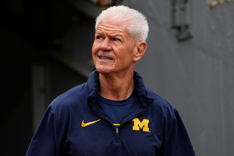 Michigan special teams coordinator Kerry Coombs looks on before the spring game at Michigan Stadium in Ann Arbor on Saturday, April 18, 2026.