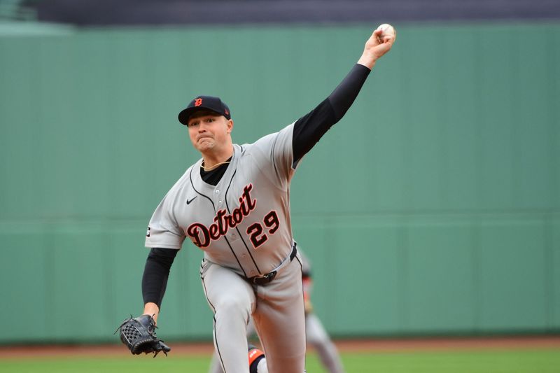 Detroit Tigers starting pitcher Tarik Skubal (29) pitches during the first inning against the Boston Red Sox at Fenway Park, Saturday, April 18, 2026.