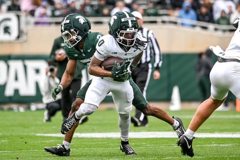 Michigan State's Cam Edwards runs the ball during the football Spring Showcase on Saturday, April 18, 2026, at Spartan Stadium in East Lansing.