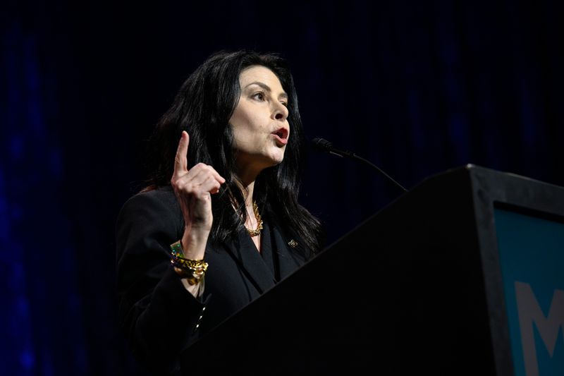 Michigan Attorney General Dana Nessel addresses the audience during the Michigan Democratic Party's Legacy Dinner on April 18 at Huntington Place in Detroit. Nessel is calling into question the results of the state party's endorsement convention that was held the following day at Huntington Place.