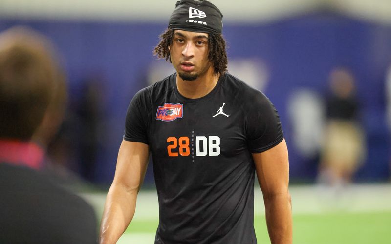 Florida defensive back Devin Moore (28) works out during Pro Day at Sanders Practice Fields in Gainesville, FL on Thursday, March 26, 2026. [Alan Youngblood/Gainesville Sun]