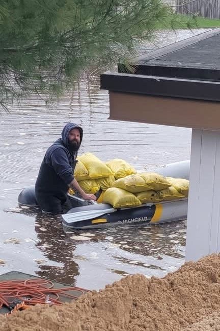 As rising water levels in Cadillac threatened the city's sewer station late Saturday, April 18, workers tried to mitigate it with sandbags and berms, but were unsuccessful. The flood damaged the transformer and pumps ant the lift station off Division and Lesson Streets.