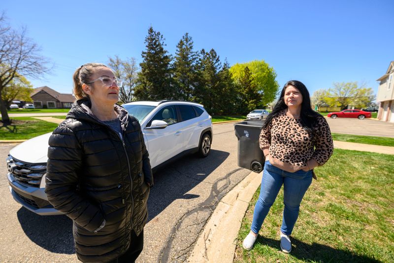 Cindy Ridky, left, and Georgia Kontoudis, residents of the Westchester Village condominium complex, oppose ITC Transmission's proposal to run a transmission line down 19 Mile Road in Clinton Township within 50 feet of the homes lining the street, which would mean the removal of the trees and vegetation along the route.