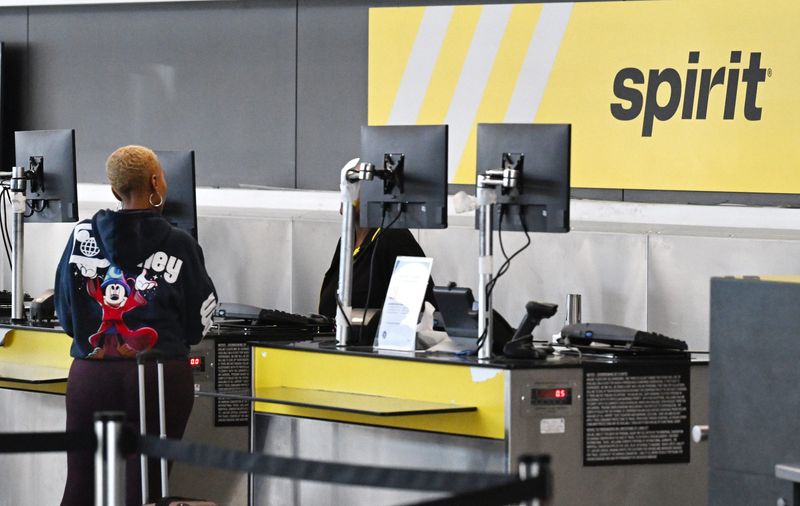 Spirit Airlines passenger counter at Detroit Metropolitan Wayne County Airport as talk of airline liquidation spreads in Romulus, Michigan on April 20, 2026.
