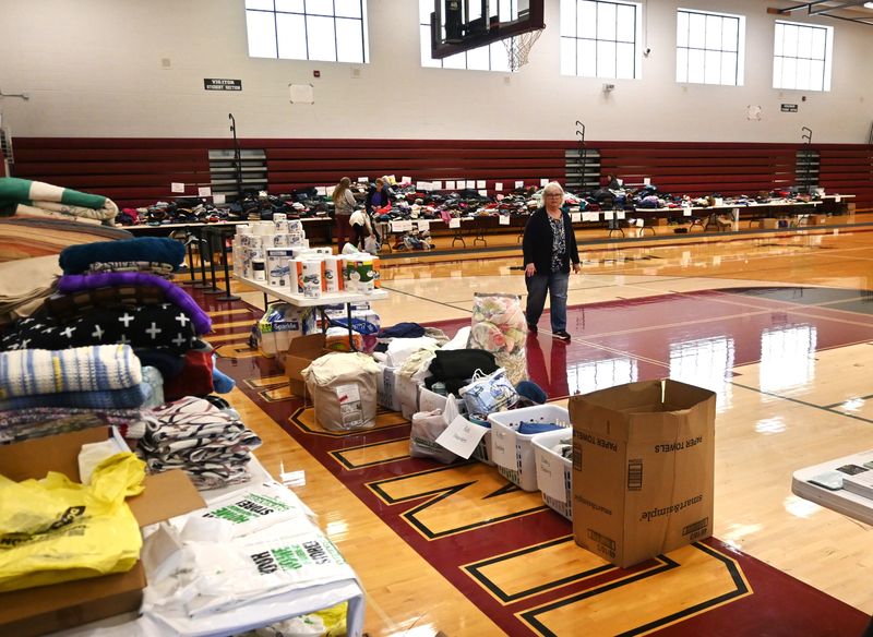 Two days after the March 6 tornado donated items for the March 6 tornado filled the Union City high School gym.