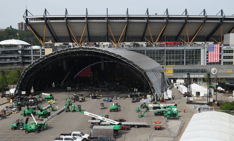 Apr 16,General view of Acrisure Stadium and the preparations for the 2025 NFL Draft before the Pittsburgh Pirates host the Washington Nationals at PNC Park.