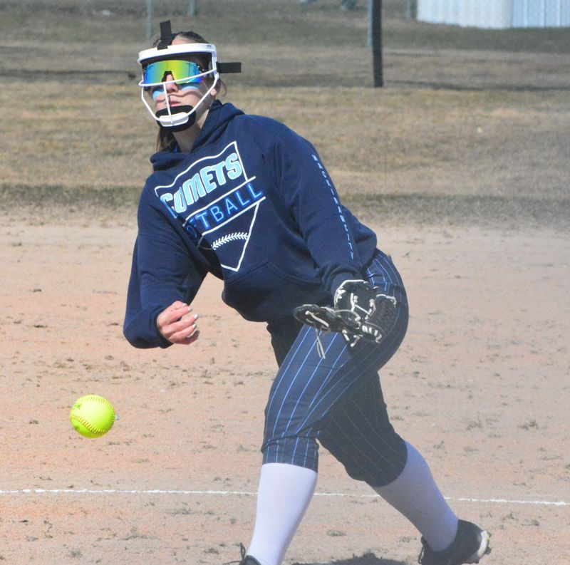 Ella Kruczynski and Mackinaw City softball rolled to a doubleheader sweep over Wolverine at home on Tuesday, April 21.