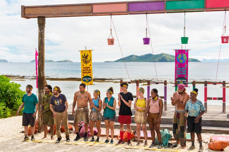 "Survivor 50" airs on Wednesday nights on CBS and streams on Paramount+. Pictured L to R: Rick Devens, Ozzy Lusth, Christian Hubicki, Joe Hunter, Stephenie LaGrossa Kendrick, Aubry Bracco. Rizo Velovic, Emily Flippen, Tiffany Ervin, Jonathan Young and Cirie Fields.