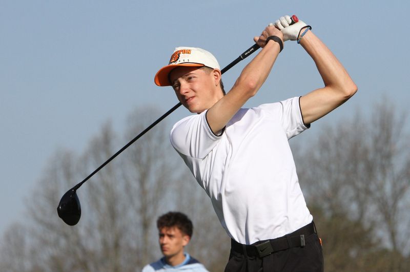 Brighton's Grady Bissett shot 69 to finish in a three-way tie for first in the KLAA preseason golf tournament on Thursday, April 23, 2026 at Kensington Metropark Golf Course.