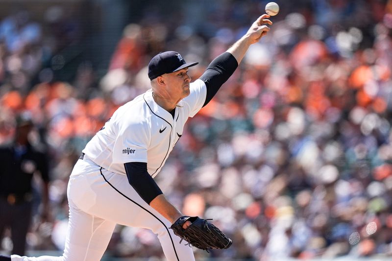 Detroit Tigers pitcher Tarik Skubal (29) throws against Milwaukee Brewers during the fifth inning at Comerica Park in Detroit on Thursday, April 23, 2026.
