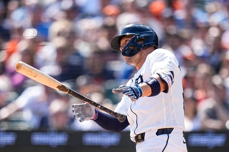 Detroit Tigers first baseman Spencer Torkelson (20) bats a walk-off home run against Milwaukee Brewers during the ninth inning at Comerica Park in Detroit on Thursday, April 23, 2026.