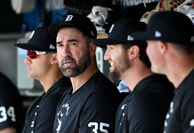 Tigers pitcher Justin Verlander, second from left, is on the injured list with hip inflammation.