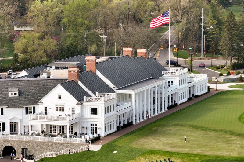 The rebuilt Oakland Hills Country Club clubhouse, in Bloomfield Twp., April 23, 2026. The original historic building was destroyed in a fire in early 2022.