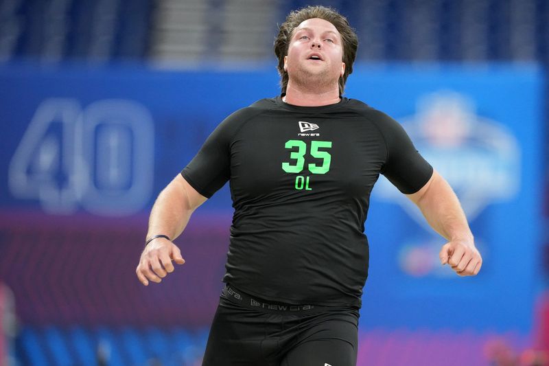 Clemson offensive lineman Blake Miller (OL35) during the NFL Scouting Combine at Lucas Oil Stadium in Indianapolis on March 1, 2026.