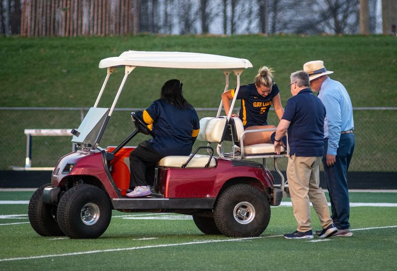 Emma Horsell-Sehl is carted off the field during Gaylord's 1-0 win over TC West on April 23.