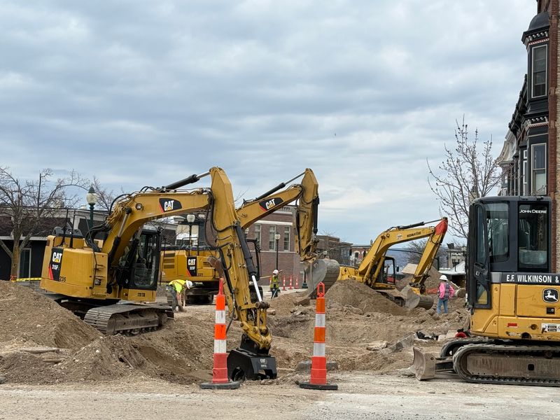 Construction work is seen on Howard Street in downtown Petoskey on April 24, 2026.