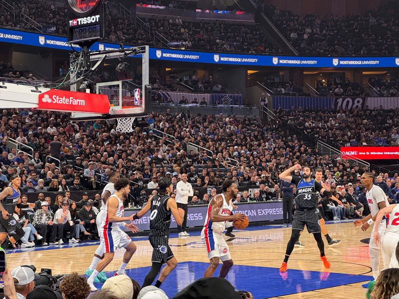 The Detroit Pistons face the Orlando Magic during the third quarter of their NBA playoff game at Kia Center in Orlando, Florida, on Saturday, April 25, 2026.