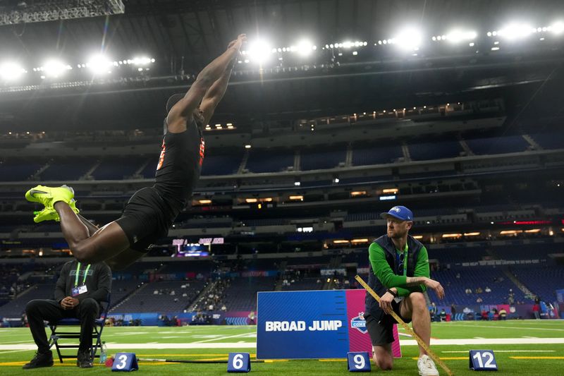 Kentucky wideout Kendrick Law (WO28) during the NFL Scouting Combine at Lucas Oil Stadium in Indianapolis on Feb. 28, 2026.