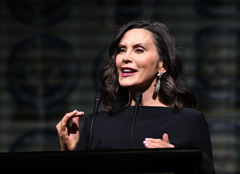 Gov. Gretchen Whitmer speaks during the NAACP Freedom Fund Dinner on April 26, 2026 at Huntington Place in Detroit.