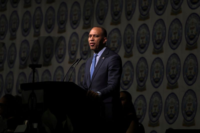 U.S House of Representatives Minority Leader Hakeem Jeffries speaks to guests present at the 71st Annual Fight For Freedom Fund Dinner held at Huntington Place on Sunday, April 26.