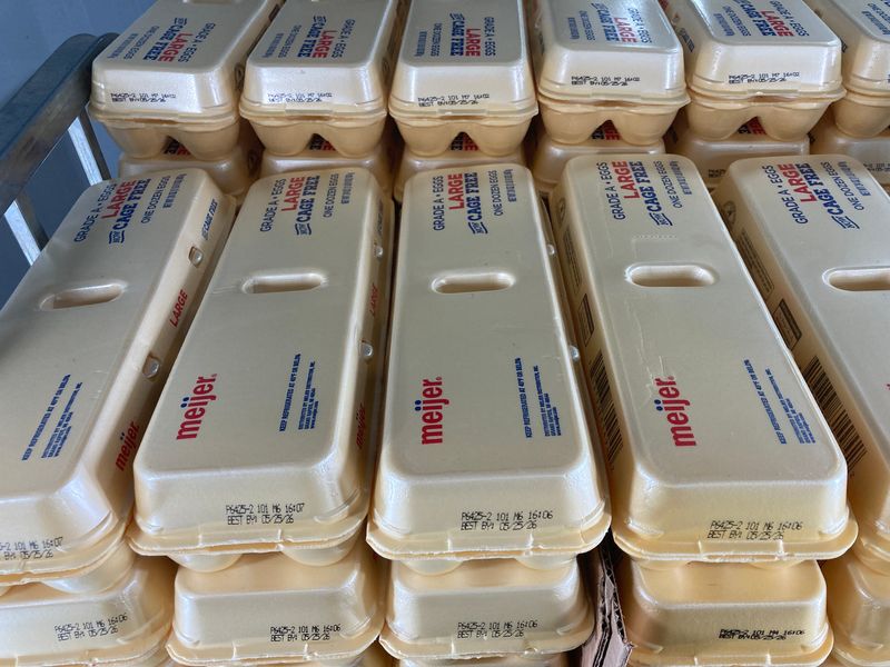 Cartons of eggs for sale at Meijer on April 27, 2026.