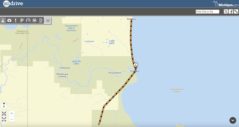 This MIDrive map shows the section of M-123 in and around Paradise that is part of an MDOT road project this spring and summer.