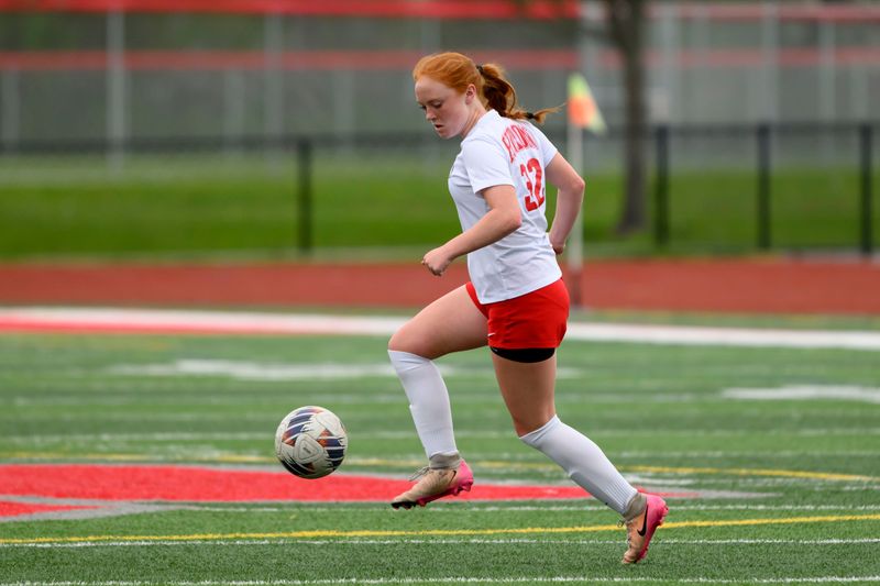 Huron’s Avery Turk during a soccer game between New Boston Huron and Grosse Ile, at Grosse Ile High School, April 27, 2026.