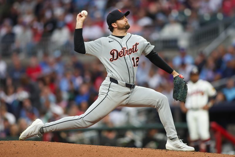 Detroit Tigers starting pitcher Casey Mize throws against the Atlanta Braves in the second inning at Truist Park in Cumberland, Georgia, on Tuesday, April 28, 2026.