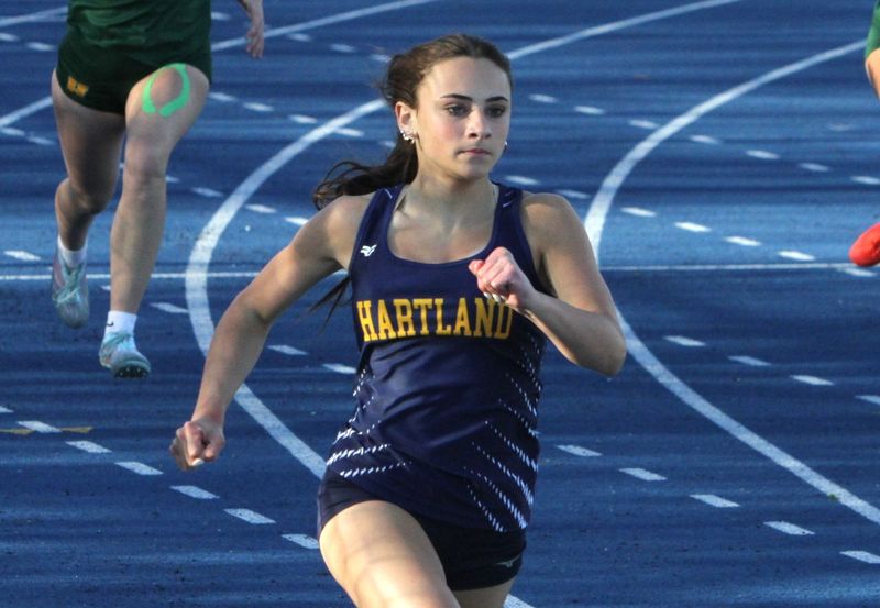 Hartland's Reese Messenger took second the 200-meter dash with a time of 26.51 seconds during a track and field meet against Howell on Tuesday, April 28, 2026.