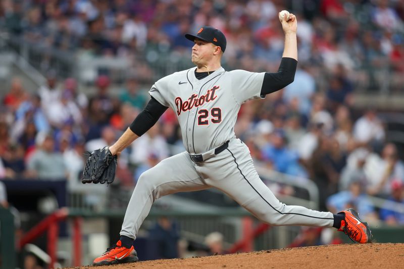 Detroit Tigers starting pitcher Tarik Skubal (29) throws against the Atlanta Braves in the second inning at Truist Park in Atlanta on Wednesday, April 29, 2026.