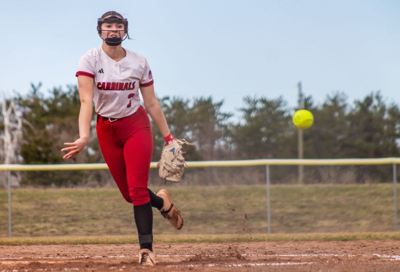 JoBurg junior Ashlynn Burke pitches during a win over Onaway on Monday, April 27.