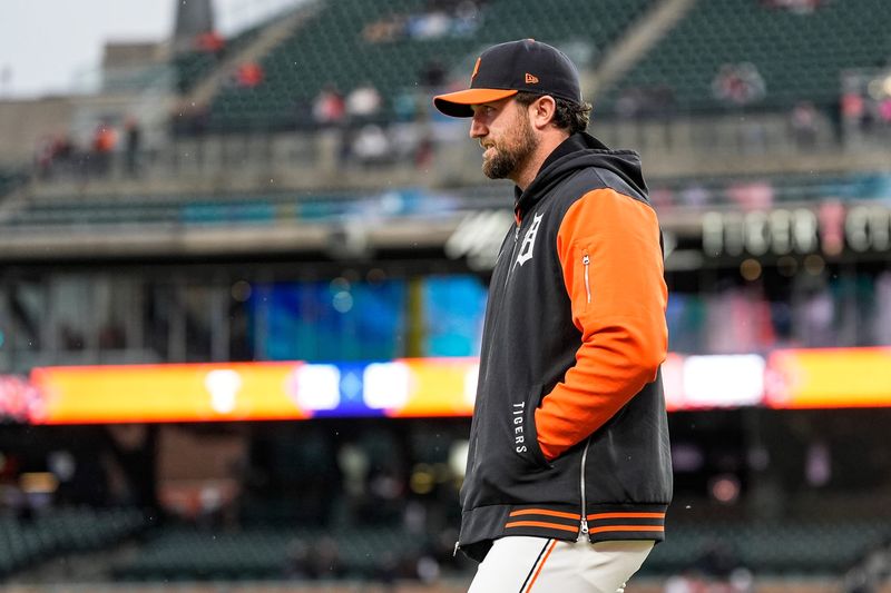 Detroit Tigers pitcher Casey Mize (12) before the Texas Rangers game at Comerica Park in Detroit on Friday, May 1, 2026.