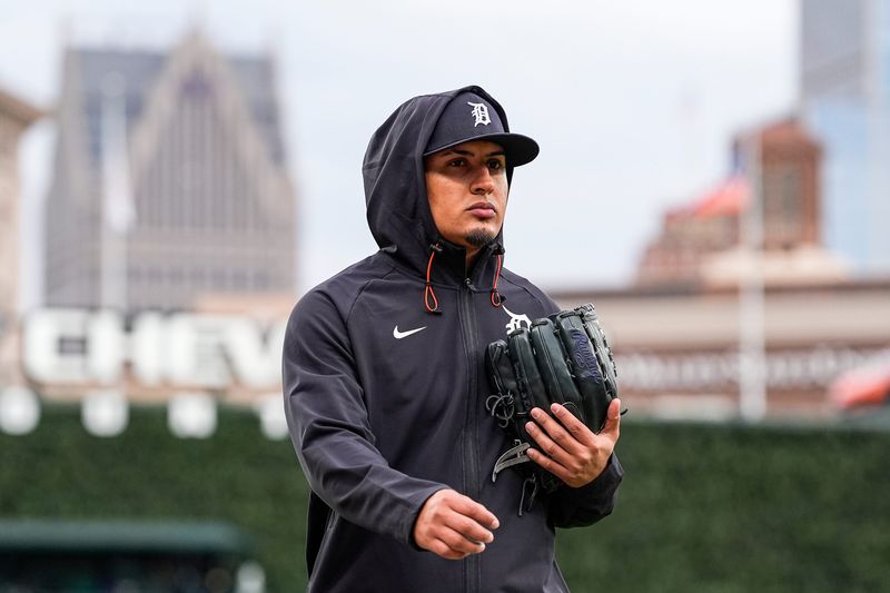 Detroit Tigers pitcher Keider Montero (54) walks towards the dugout after warm up before the game between Detroit Tigers and Texas Rangers at Comerica Park in Detroit on Saturday, May 2, 2026.